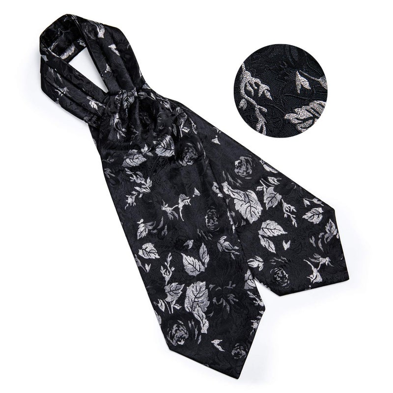 DiBanGu Black Ascot Ties for Men Cravat Tie and Pocket Square Set Jacquard Silk Ascot Paisley Cravat for Men - Image 5